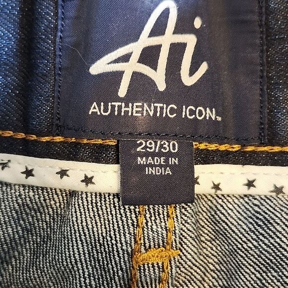AI Authentic Icon Dark Blue Wash High Rise Straight Leg Denim Jeans, 29/30 - Picture 5 of 8
